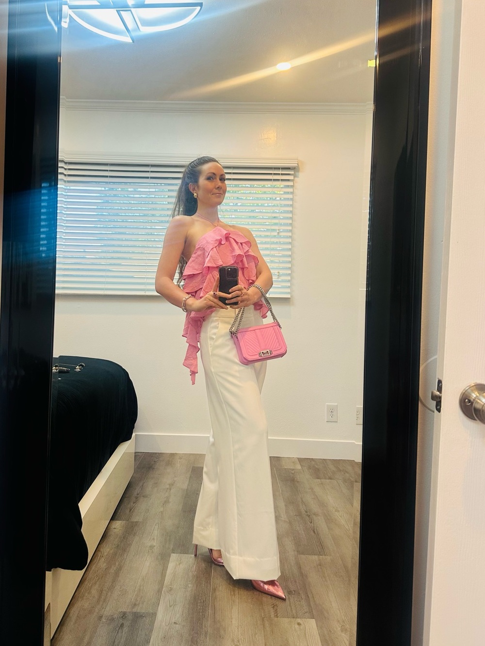 Pink Ruffle Halter Crop Top - Picture 2 of 5